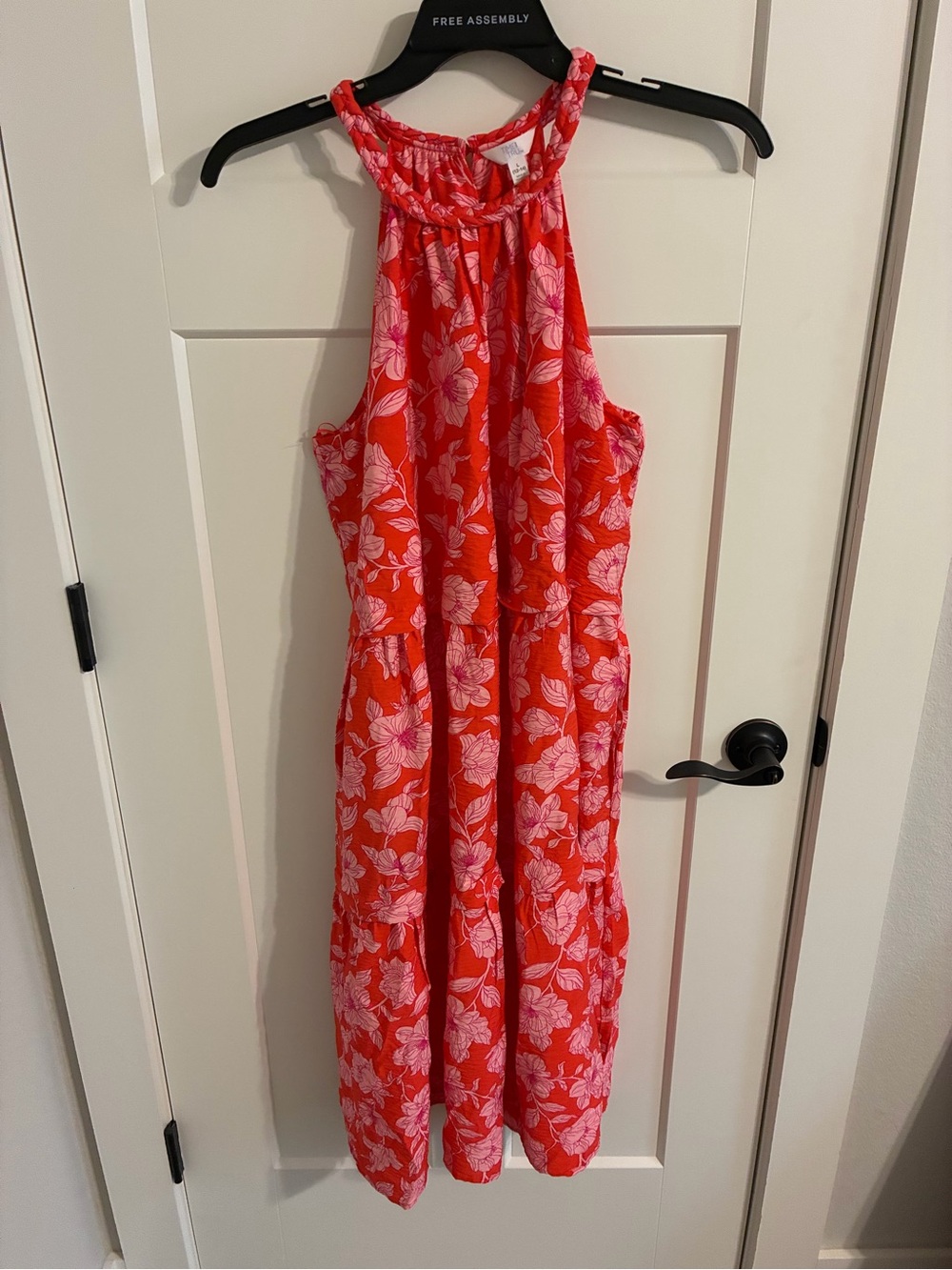 Time and Tru Red Floral Midi Dress with Pink Print